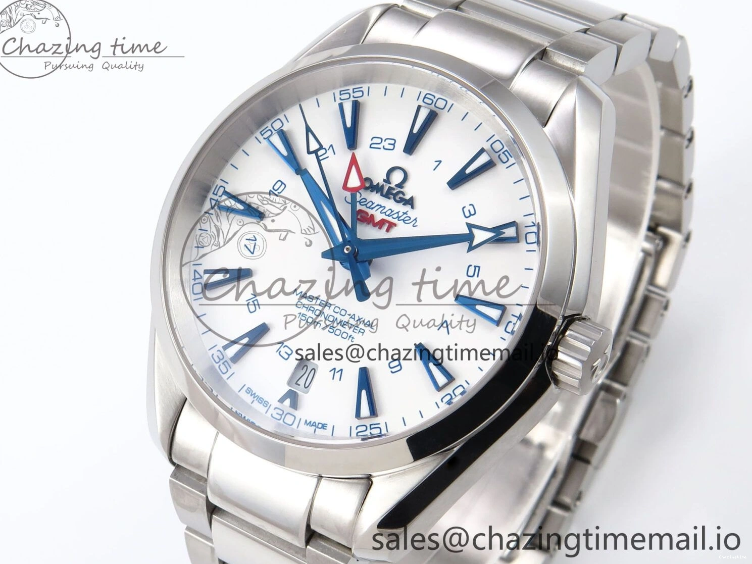 0108 Aqua Terra 150M GMT OMF 1:1 Best Edition White Blue Dial on SS Bracelet A RelaxedFit 7709